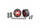 Traxxas Wheels, wheelie bar, 6061-T6 aluminium (red-anodised) (2)/ axle, wheelie bar, 6061-T6 aluminium (2)/ 10x15x4 ball bearings (4)