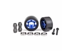 Traxxas Wheels, wheelie bar, 6061-T6 aluminium (blue-anodised) (2)/ axle, wheelie bar, 6061-T6 aluminium (2)/ 10x15x4 ball bearings (4)