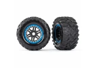 Traxxas Tires wheels assembled glued (black blue beadlock style wheels MAXX MT tires foam inserts) (2) (17mm splined) (TSM rated)