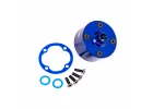 Traxxas Carrier, differential (aluminium, blue-anodised)/ differential bushing/ ring gear gasket/ 3x10mm CCS (4)