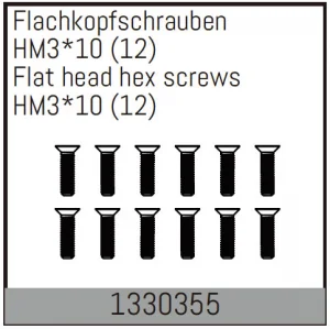 Absima M3 x 10mm Countersunk Flat Head Hex Screw (12)