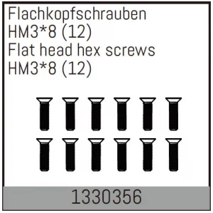 Absima M3 x 8mm Countersunk Flat Head Hex Screw (12)