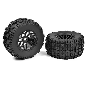 Corally 3.8 Mud Claw Tyres Mounted on Black 17mm Hex Wheels (2)