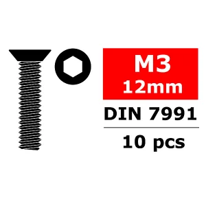 Corally Steel Screws M3 X 12mm Hex Flat Head 10 Pcs