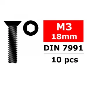 Corally Steel Screws M3 X 18mm Hex Flat Head 10 Pcs