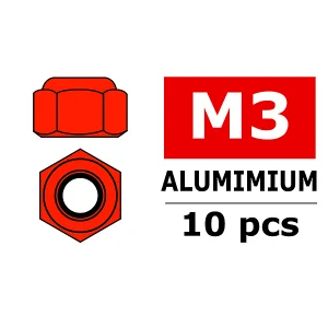Corally Aluminium Nylstop Nut M3 Red 10 Pcs