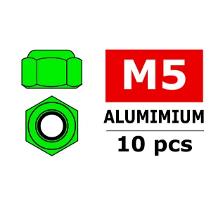 Corally Aluminium Nylstop Nut M5 Green 10 Pcs