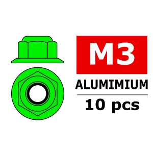 Corally Aluminium Nylsto P Nut M3 Flanged Green 10