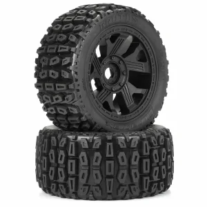 Duratrax Brutus 5.7 Monster Truck Tires Mounted on 24mm Hex Black Ripper Wheels (2)