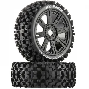 Duratrax Six Pack C2 1:8 Buggy Tyres - Pre Mounted on Black Spoked Wheels Black (2)