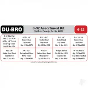 Dubro 6-32 Hardware Assortment Kit (204 pcs set)