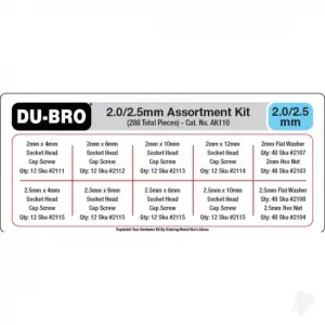 Dubro 2.0 / 2.5mm Hardware Assortment Kit (288 pcs set)
