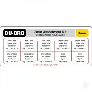 Dubro 3mm Hardware Assortment Kit (264 pcs set)