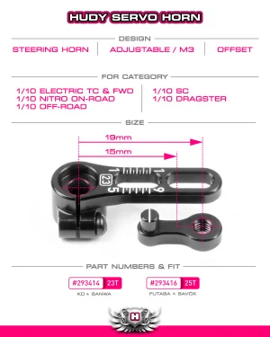 Hudy Aluminium Adjustable Clamp Steering Servo Horn - Ko Propo Sanwa - 23T