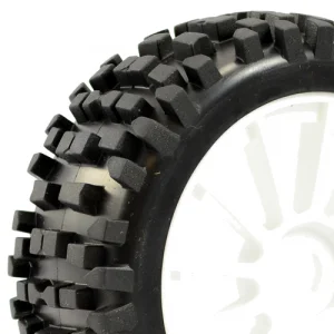Fastrax Rock Block 1:8 Buggy Tyres Pre Mounted on White 12 Spoke Wheels (2)