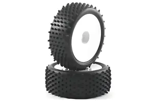 Fastrax 1:10 LP Stub Front Buggy Tyres Pre Mounted on White 12mm Hex Wheels (2)