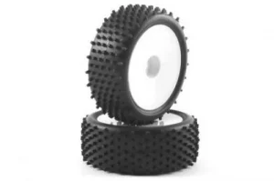 Fastrax 1:10 LP Stub Front Buggy Tyres Pre Mounted on White 12mm Hex Wheels (2)