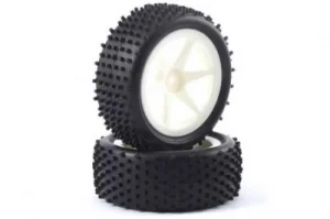 Fastrax 1:10 LP Stub Front Buggy Tyres Pre Mounted on White 12mm Hex Spoked Wheels (2)