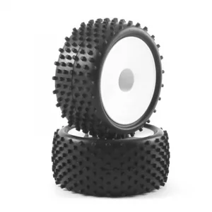 Fastrax 1:10 LP Stub Rear Buggy Tyres Pre Mounted on White 12mm Hex Wheels (2)