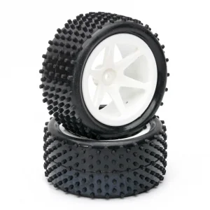 Fastrax 1:10 LP Stub Rear Buggy Tyres Pre Mounted on White 12mm Hex Spoked Wheels (2)