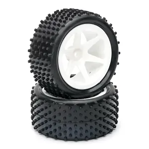 Fastrax 1:10 LP Stub Rear Buggy Tyres Pre Mounted on White 12mm Hex Spoked Wheels (2)