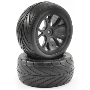 1:10 Pre Glued Buggy Tyres - 12mm Hex Black - Arrow Pattern - Rear (2)	