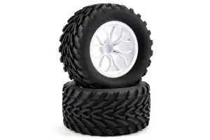 Fastrax 1:10 Mega-V Truck Tyres Mounted On 12 Spoke White 12mm Hex Wheels (2)