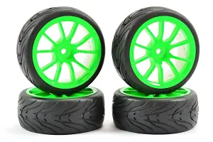 Fastrax 1:10 Street Treaded Tyres on 10 Spoke Neon Green Wheels (4)