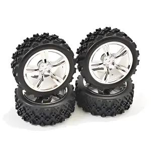 Rally Block Tyres Pre Glued on 1:10 Touring Car Chrome Wheels (4)