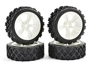 Rally Block Tyres Pre Glued on 1:10 Touring Car White Wheels (4)