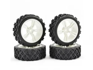 Rally Block Tyres Pre Glued on 1:10 Touring Car White Wheels (4)