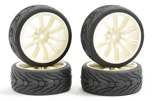 Fastrax 1:10 Street Treaded Tyres on 20 Spoke White Wheels (4)