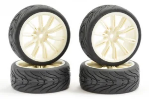 Fastrax 1:10 Street Treaded Tyres on 20 Spoke White Wheels (4)