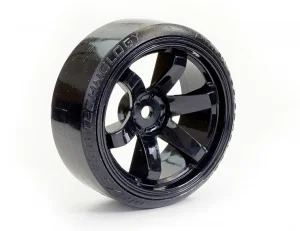 Fastrax 1:10 Street Drift Tyres Pre Mounted on 6-Spoke Black Wheels 12mm hex (6mm Offset) (4)