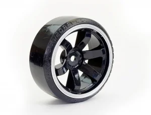 Fastrax 1:10 Street Drift Tyres Pre Mounted on 6-Spoke Black/White Wheels 12mm hex (6mm Offset) (4)