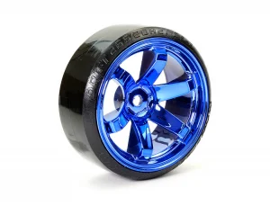Fastrax 1:10 Street Drift Tyres Pre Mounted on 6-Spoke Blue Chrome Wheels 12mm hex (6mm Offset) (4)