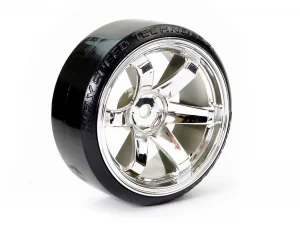Fastrax 1:10 Street Drift Tyres Pre Mounted on 6-Spoke Chrome Wheels 12mm hex (6mm Offset) (4)