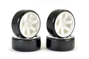 Fastrax 1:10 Street Drift Tyres Pre Mounted on 6-Spoke White Wheels 12mm hex (6mm Offset) (4)