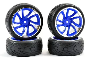 Fastrax 1:10 Street Treaded Tyres on Tri-5 Blue/Chrome Wheels (4)