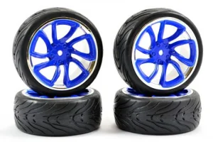 Fastrax 1:10 Street Treaded Tyres on Tri-5 Blue/Chrome Wheels (4)