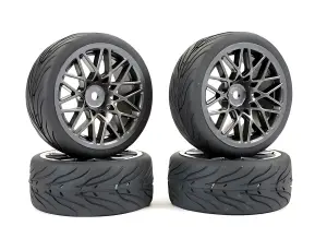 Fastrax 1:10 Street Treaded Tyres on Star Gun Metal Wheels (4)