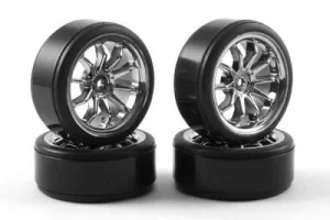 Touring Car Chrome Wheel Set - Drift Tyres (4)