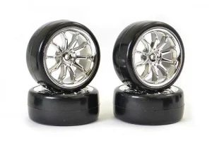 Fastrax 1:10 Drift Tyres on Chrome 10 Spoke Wheels (4)
