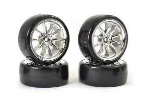 Fastrax 1:10 Drift Tyres on Chrome 10 Spoke Wheels (4)