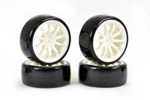 Fastrax 1:10 Drift Tyres on White 10 Spoke Wheels (4)