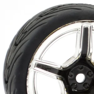 Fastrax 1:10 Street Tread Tyres on 5 Spoke Black/Chrome Wheels (4)