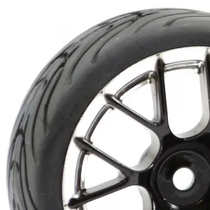 Fastrax 1:10 Street Tread Tyres Mounted on 14 Spoke Black/Chrome Wheels (4)