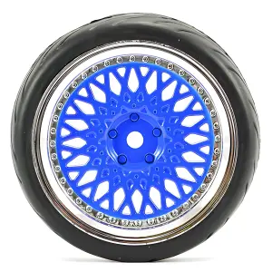 Fastrax 1:10 Street Tread Tyres on Classic Blue/Chrome Wheels (4)