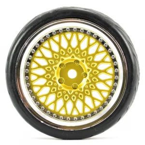 Fastrax 1:10 Street Tread Tyres on Classic Gold/Chrome Wheels (4)