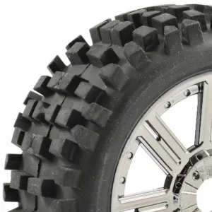 Fastrax 1:8 Rock Block Mounted on 8 Spoke Black Chrome Wheels (2)